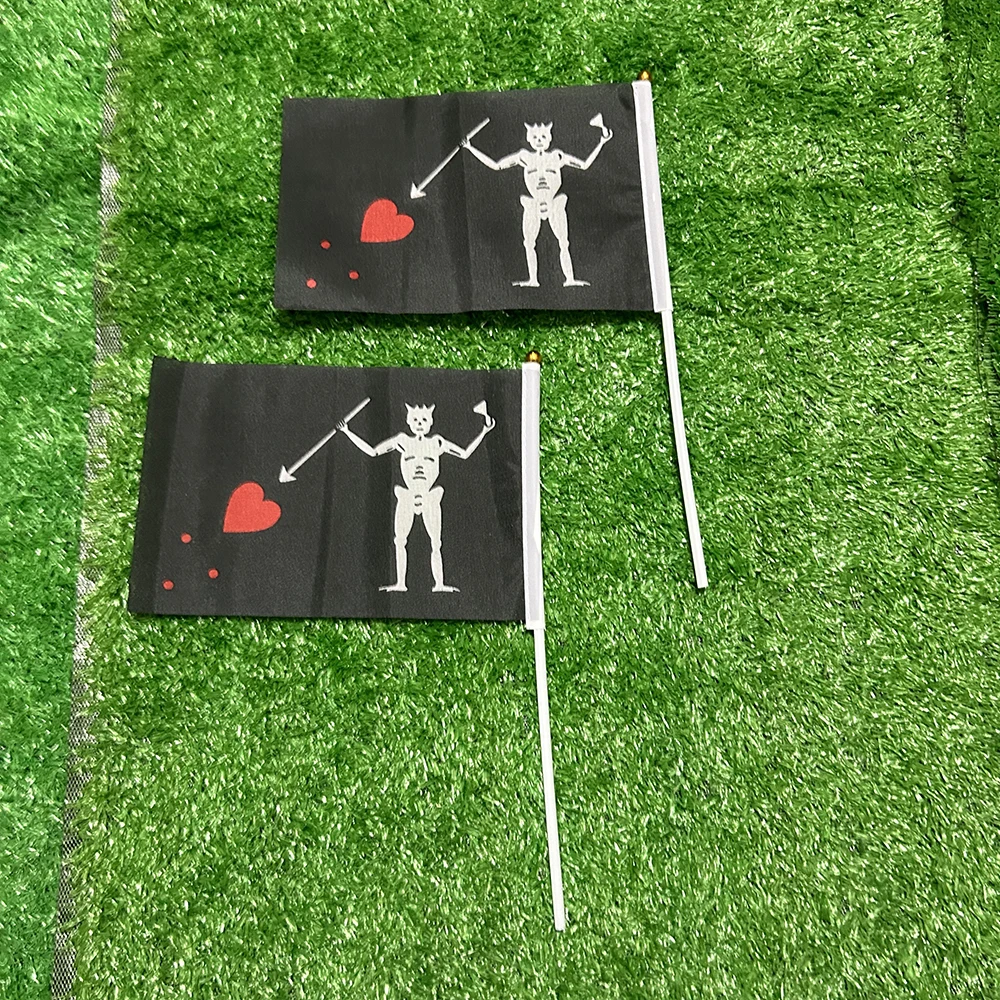 BANDERA DE SKY Barba Negra Barbanegra Edward Teach Pirata bandera ondulada a mano 14x21cm 50/100 Uds banner volador de poliéster para decoración - imagen 3