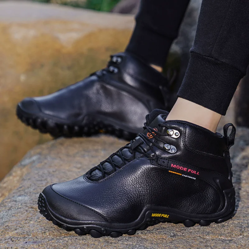 Zapatos de senderismo de cuero de vaca para hombre, botas de nieve, botas de caza de lana para mujer, zapatillas impermeables para exteriores, escalada, montaña y caminar - imagen 2