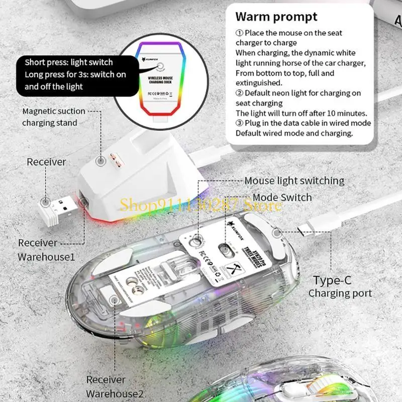 Innovador ratón con cable modos J1HC con diseño transparente 1200-1600-2000-2400-4000DPI compatible con y 2,4G - imagen 3
