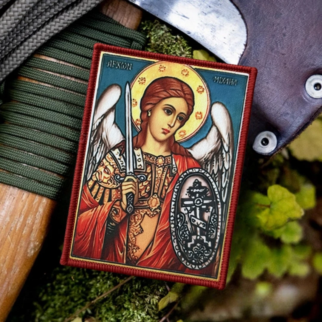 Parche táctico Chevron Morale "Arcángel Michael", brazalete militar con estampado cruzado, parches con gancho para ropa, pegatina para mochila - imagen 4