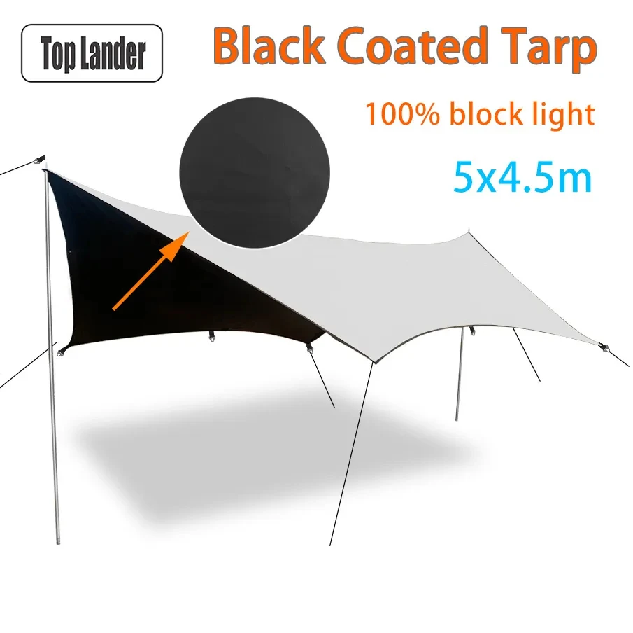 Toldo Hexagonal impermeable para exteriores, lona grande de revestimiento negro de 5x4,5 m, para acampar, refugio, parasol - imagen 3