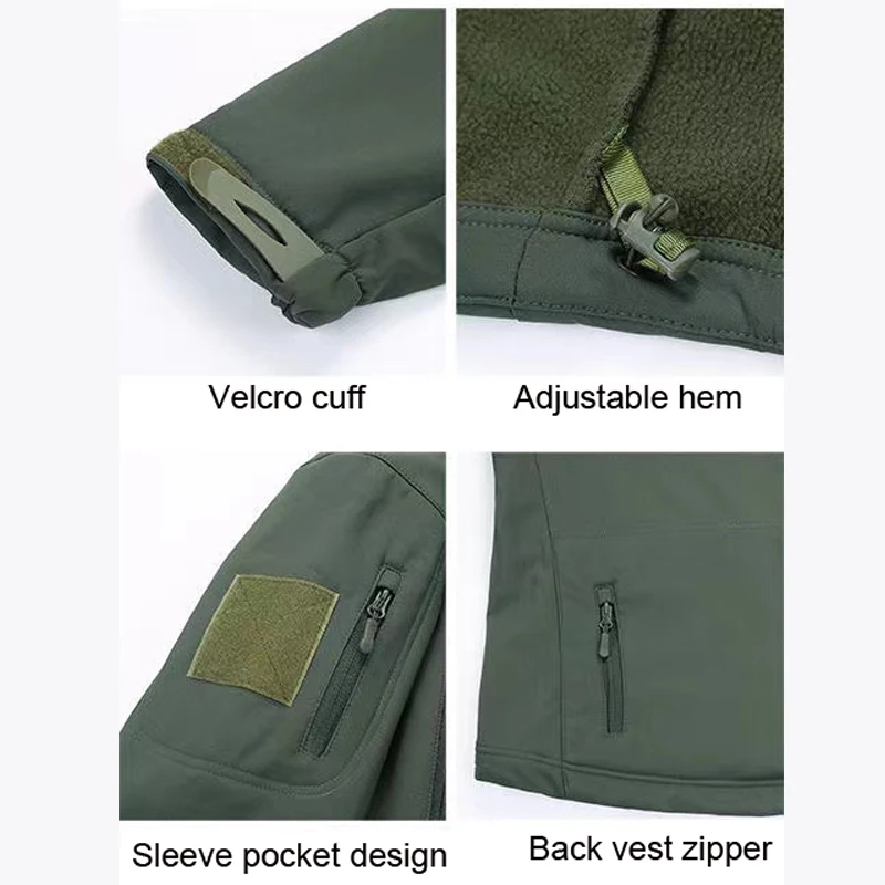 Chaquetas SoftShell de invierno para hombre, pantalones tácticos para acampar, senderismo, caza, pesca, abrigos con capucha de lana, pantalones Cargo para exteriores S-5XL - imagen 5