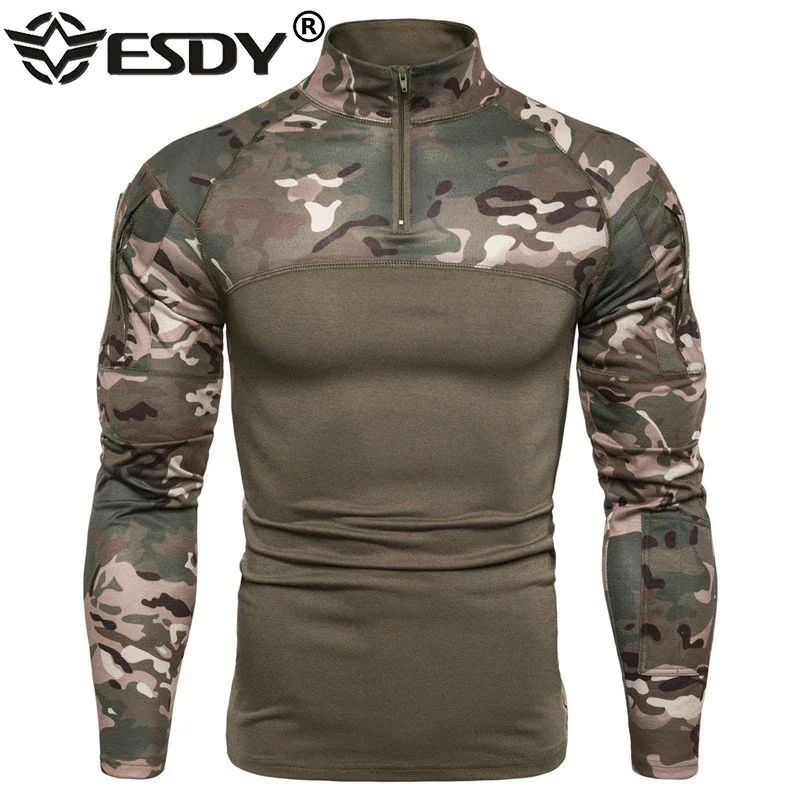 Uniforme militar de estilo estadounidense para hombre, camiseta de manga larga de camuflaje táctico para senderismo, camisetas ajustadas de algodón para hombre al aire libre - imagen 4
