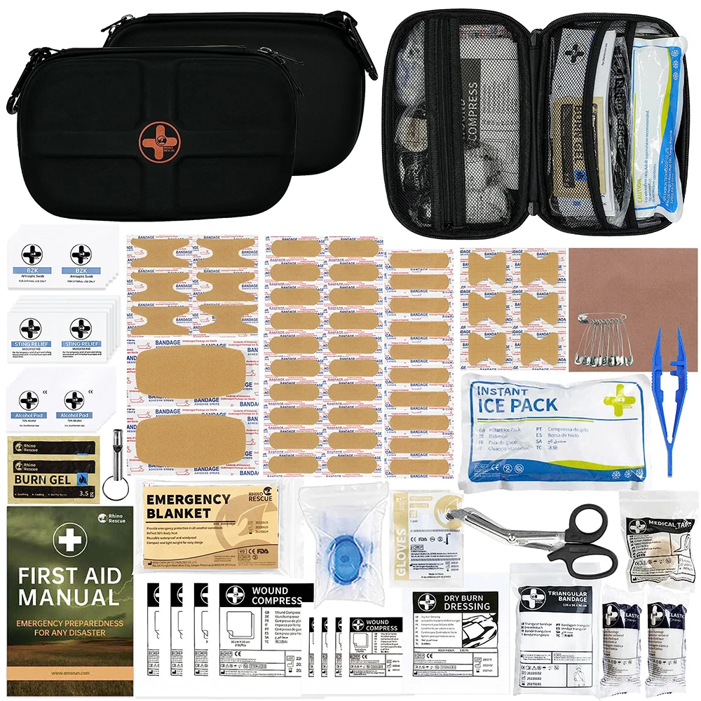 RHINO RESCUE Mini Botiquín De Primeros Auxilios Pequeño Kit De Emergencia Portátil Impermeable Artículos Esenciales Para Acampar, Con 106 Artículos Para Viajes, Hogar, Automóvil - imagen 3
