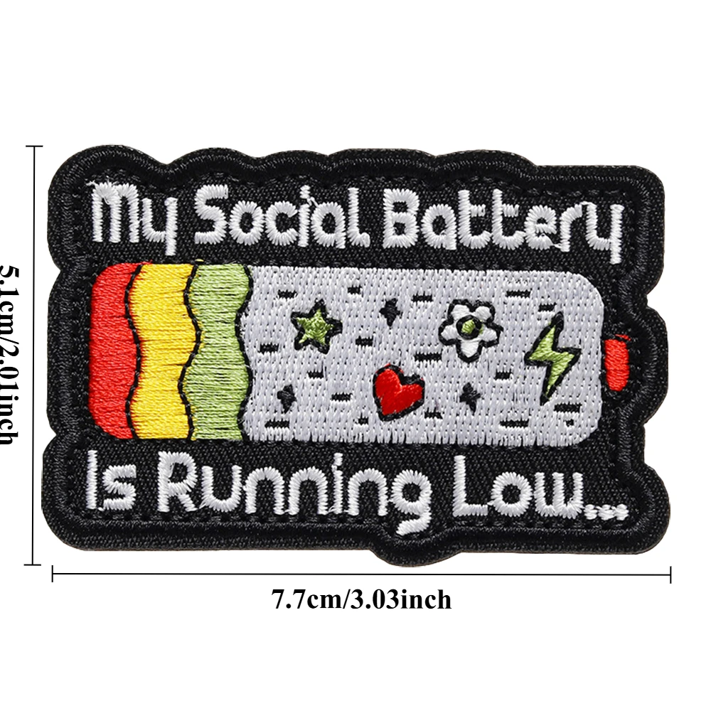 Mi batería Social está corriendo bajo divertido Meme parche táctico Velcros gancho y bucle insignia de moral bordada militar para mochila Molle - imagen 3
