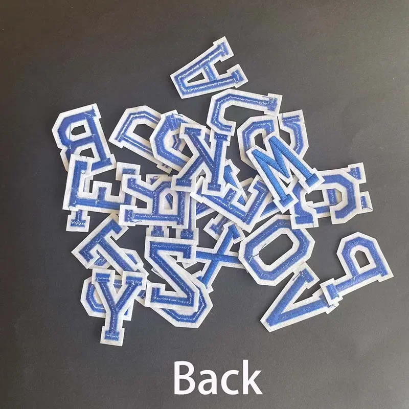Letras en inglés del alfabeto azul A ~ Z con apliques bordados de borde blanco, parches termoadhesivos para ropa de tela - imagen 5