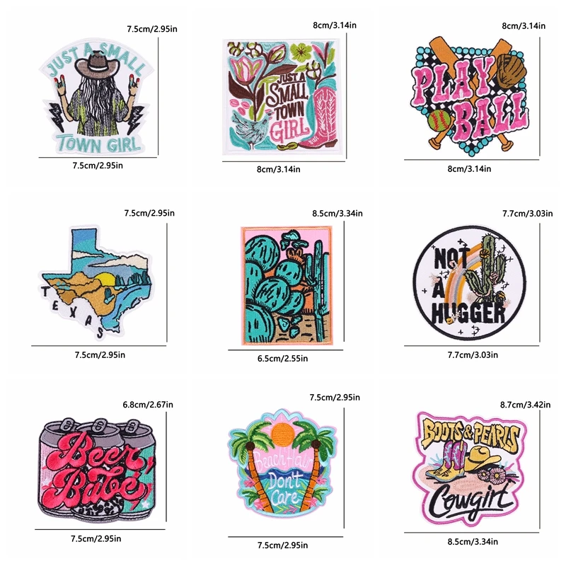 10 Uds. Parche bordado de vaquera occidental, parche de dibujos animados/letras, parches para planchar para ropa, sombreros DIY, chaquetas, insignias bordadas - imagen 3