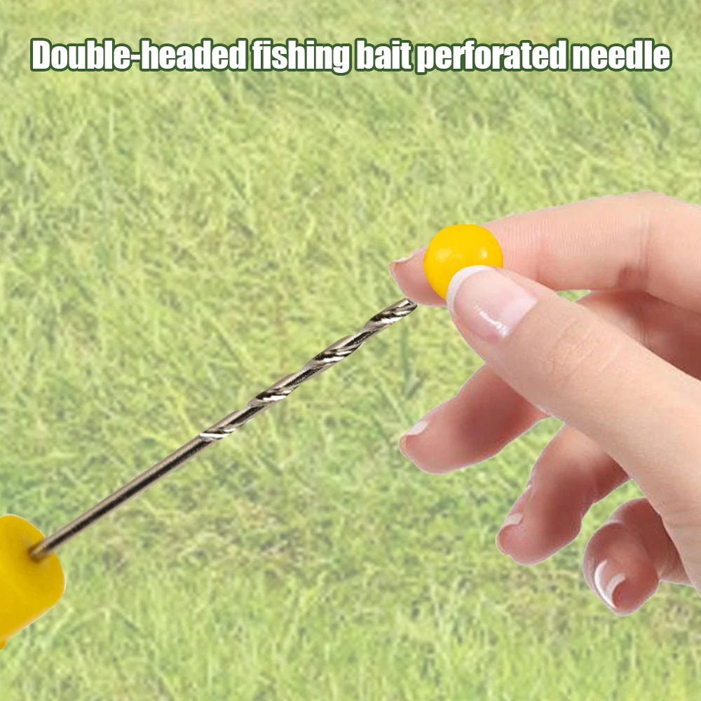 Aguja de cebo de doble cabezal, señuelos blandos, enhebrador de anzuelos con tapas de seguridad, aparejos de cebo para pesca de carpa, herramientas de aparejo, gancho de aparejo, taladro - imagen 2