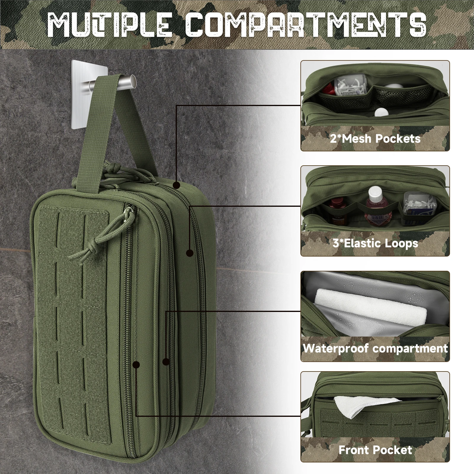 Neceser táctico MOLLE bolsa de higiene impermeable compacto - imagen 5