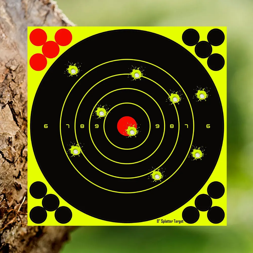 20 piezas pegatinas de objetivo de salpicaduras de 8x8 pulgadas, papel de práctica de destino, accesorios de entrenamiento de tiro autoadhesivos AQB174