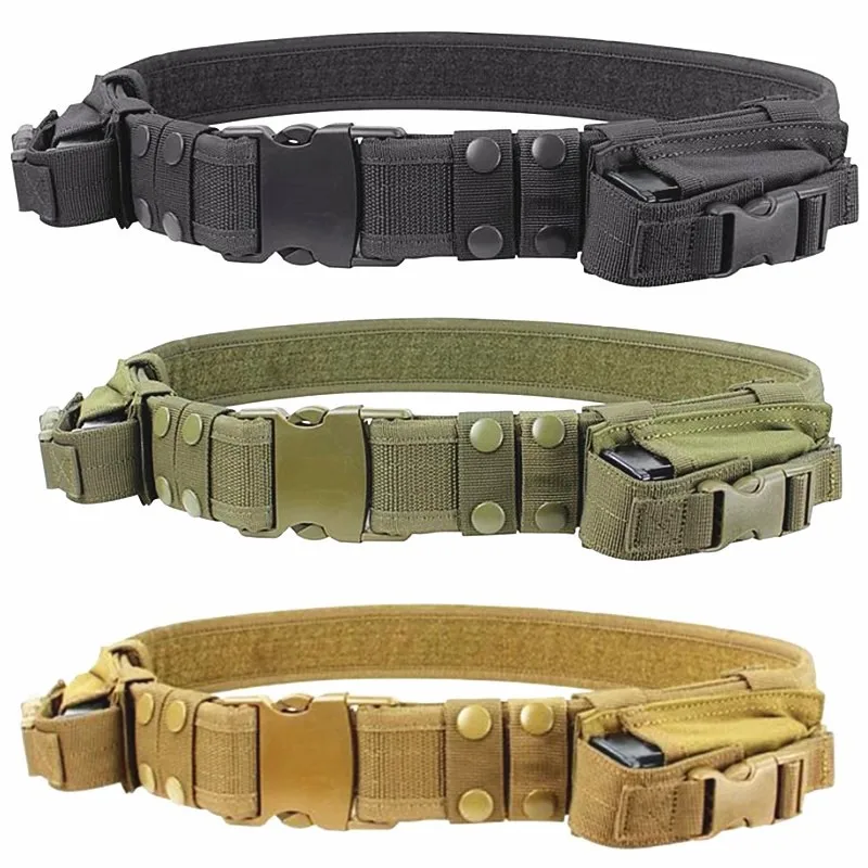 Cinturón táctico para hombre, soporte de cintura, cinturón resistente con dos bolsas, sistema de equipo de caza para linterna/cinturón combinado con revista - imagen 3