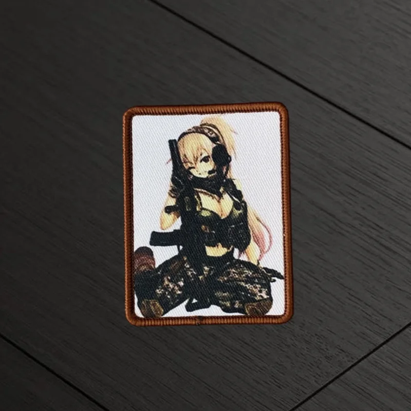 Parche de Chica de Anime, insignia de moral táctica, estampado de primera línea, gancho y bucle, mochila, accesorios de decoración de ropa, brazalete adhesivo - imagen 2