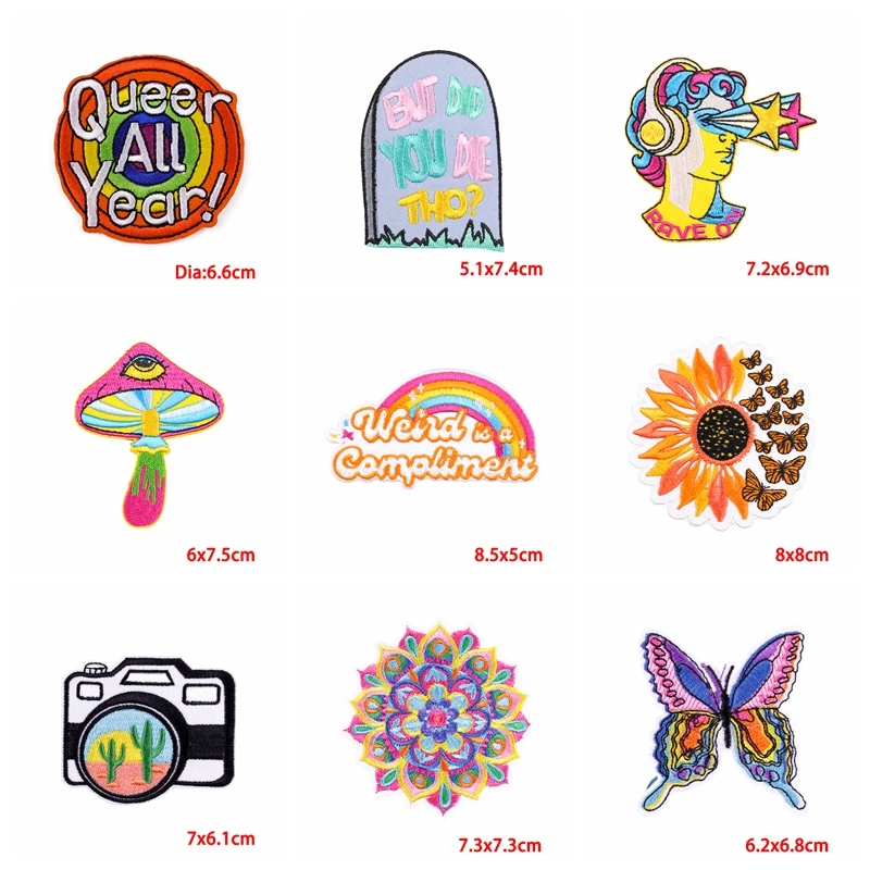 Parche de mariposa arcoíris/Flor de Mandala, bordado de dibujos animados, parches termoadhesivos para planchar en la ropa, 10 unids/lote - imagen 3