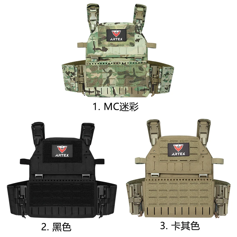 Chaleco táctico de seguridad de poliéster 1000D con Triple equipo, chaleco táctico Molle con corte láser de camuflaje, portador de placa de liberación rápida - imagen 3