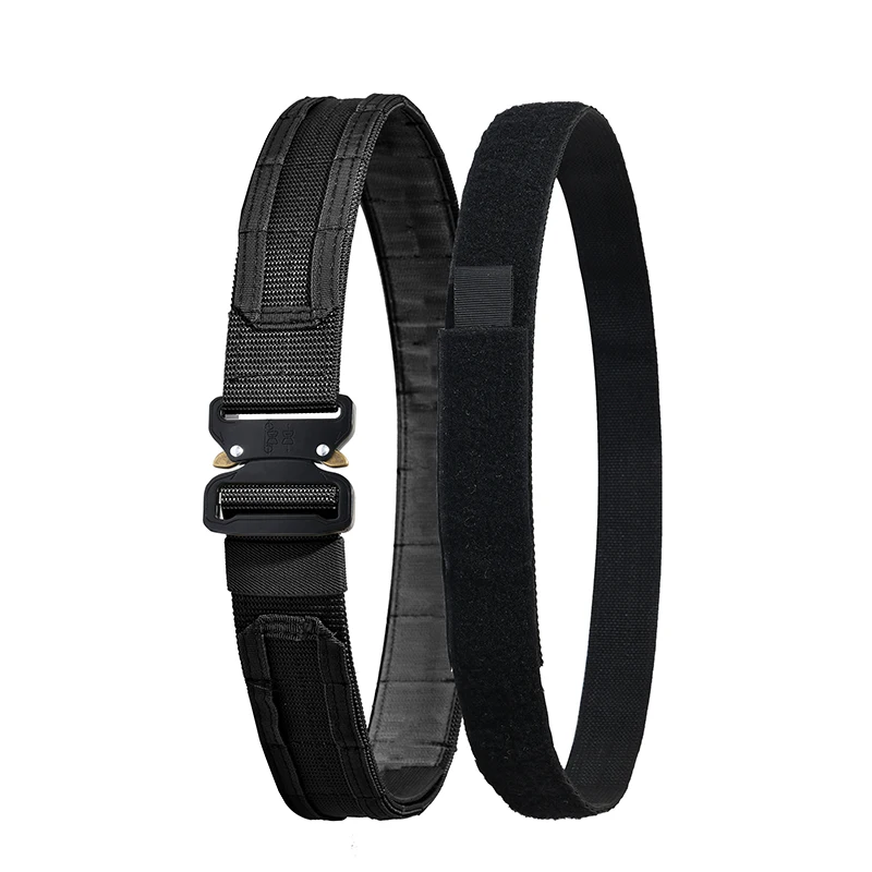 Cinturón táctico doble de 4,3 cm para hombre, cinturón de liberación rápida de combate del ejército, cinturón para caza al aire libre, senderismo, cinturones exteriores interiores de 125cm