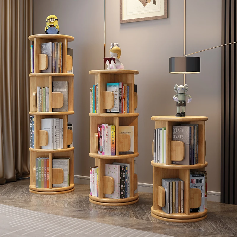 Estantería giratoria de madera maciza, estante de almacenamiento de libros para niños, estantería pequeña minimalista, almacenamiento para sala de estar, ahorro de espacio - imagen 2