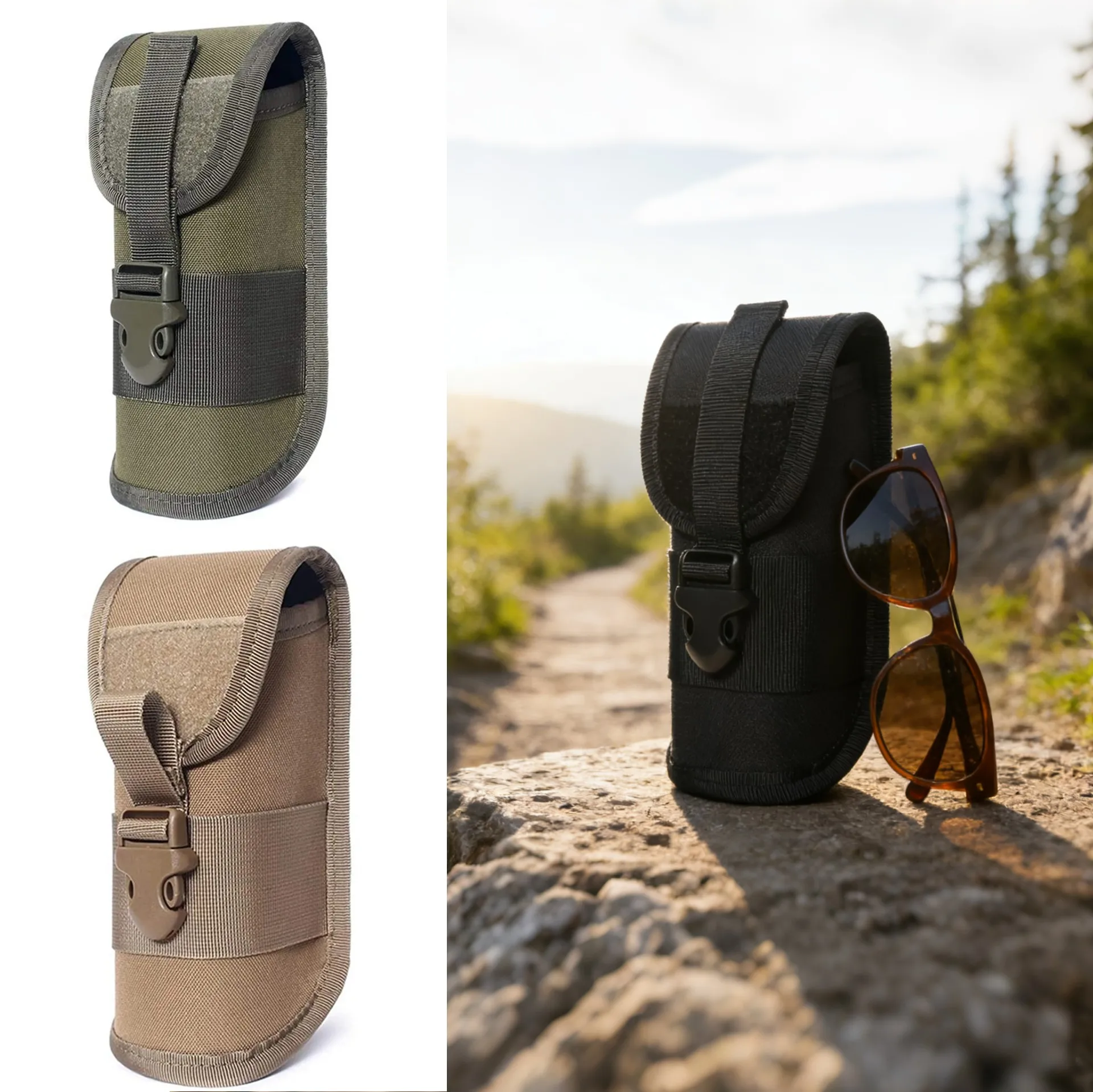 Bolsa para gafas de sol de concha dura para exteriores, paquete de gafas EDC Molle, accesorios de utilidad para senderismo y caza, estuche grueso para gafas de sol