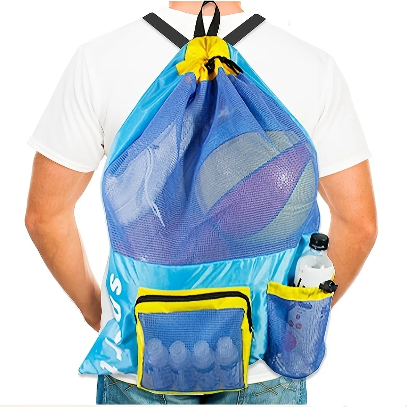 Mochila con cordón de malla de gran capacidad para Fitness, bolsa de Material de malla de diseño vibrante, mochila de viaje para nadar, baloncesto y playa - imagen 2