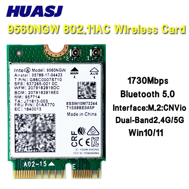 Tarjeta Wi-Fi inalámbrica de doble banda AC 9560ac ac9560 9560ngw 802.11ac 2,4G/5G 2x2 Bluetooth 5,0 NGFF /M.2