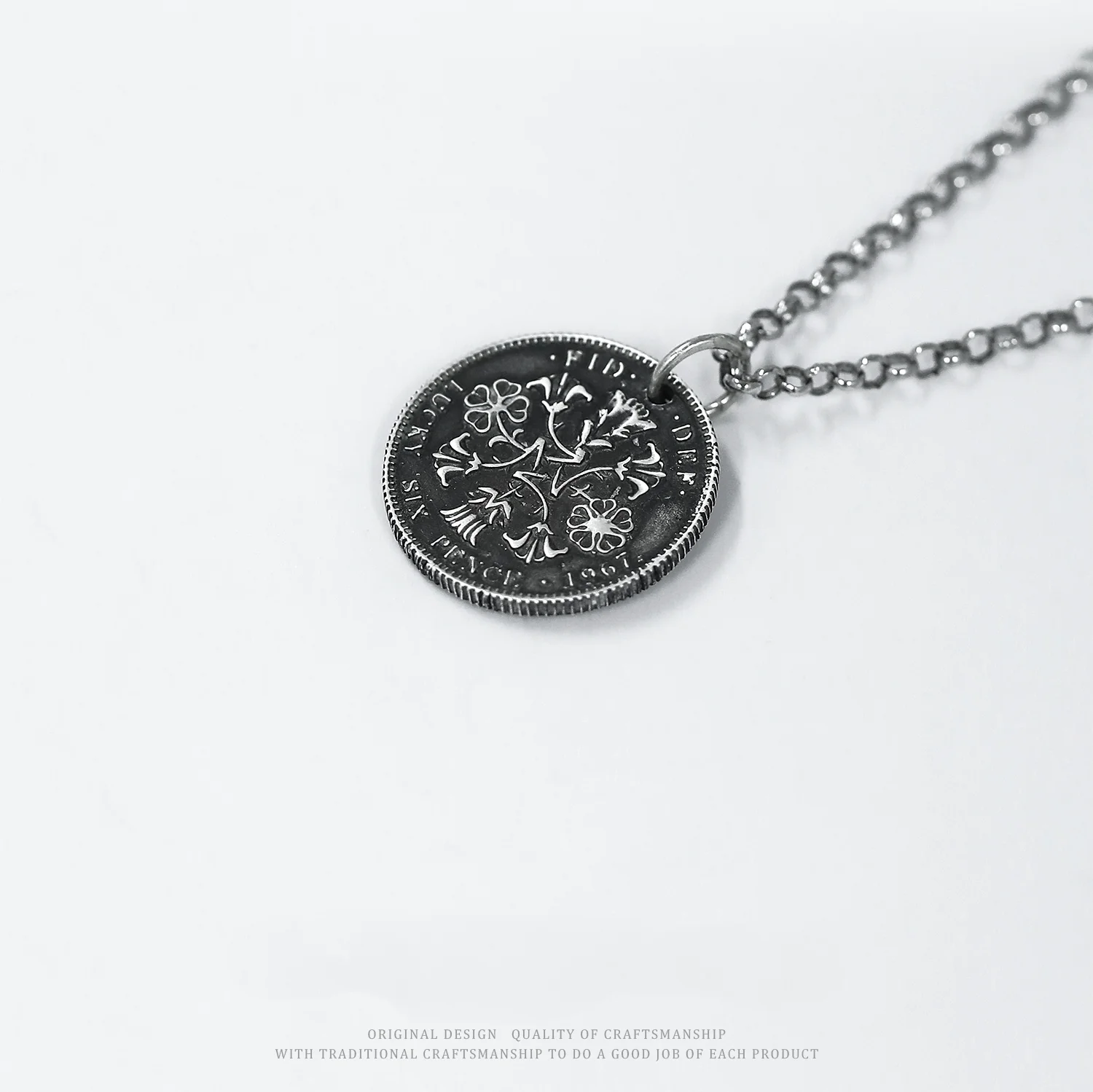 Collar de Luna y Sixpence para hombre, colgante de plata S999 pura, monedas antiguas - imagen 5
