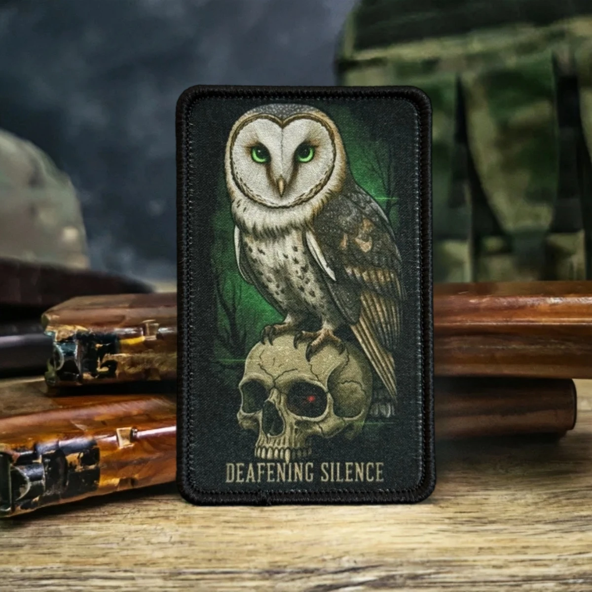 Parche táctico lechuza Barn Owl calavera silencio – gancho y bucle - imagen 5