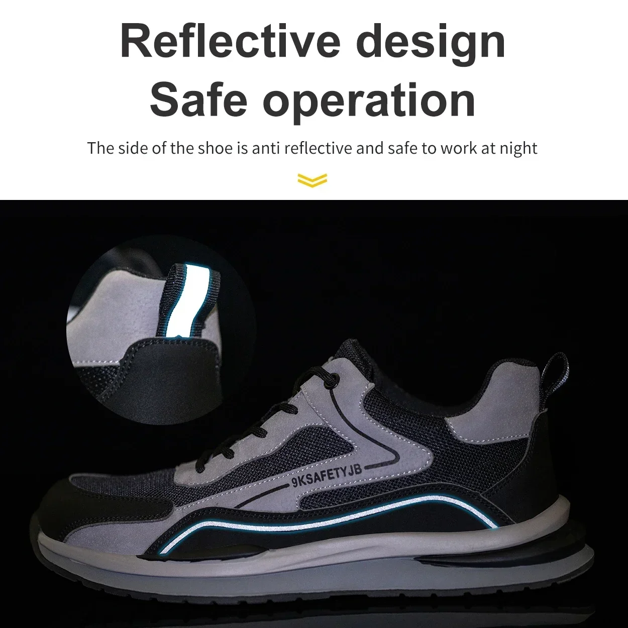 Zapatos de seguridad transpirables de verano para hombre, calzado de soldadura antigolpes con punta de acero, calzado masculino con tira reflectante, zapatillas de deporte - imagen 5
