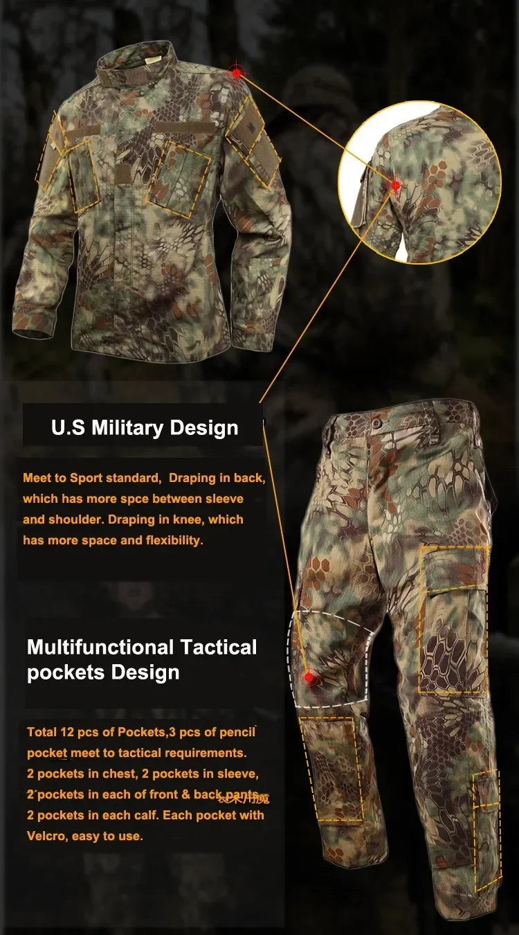 Uniforme táctico de camuflaje para hombre, conjunto de camisa y pantalones de combate BDU Airsoft, entrenamiento de Paintball al aire libre, ropa de caza, traje Ghillie - imagen 2