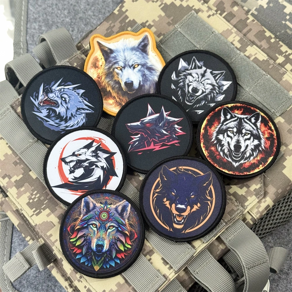 Parche divertido de Chevron "Wolf", insignia de moral táctica, parches de gancho y bucle impresos para ropa, pegatina para mochila del ejército militar