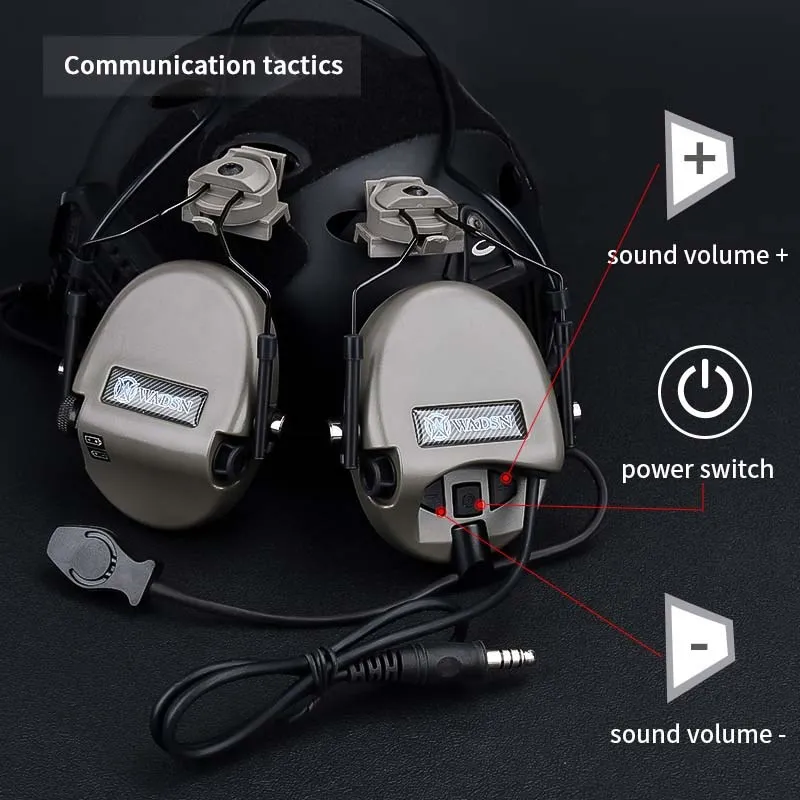 WADSN auriculares tácticos para casco, audífonos de comunicación para caza al aire libre, U94, PTT, Kenwood, sin reducción de ruido, aptos para riel Picatinny de 20mm - imagen 2