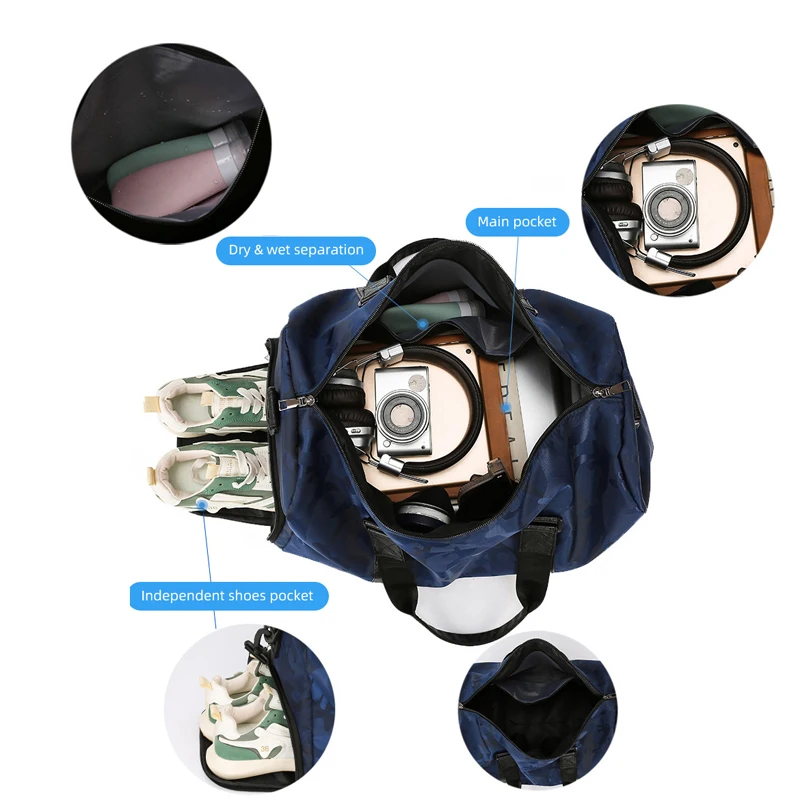 Bolso deportivo de viaje para Fitness, gimnasio, Yoga, zapatos húmedos secos, bolsillo, entrenamiento de acampada, bolso cruzado, viaje de negocios, desplazamientos, universidad - imagen 4