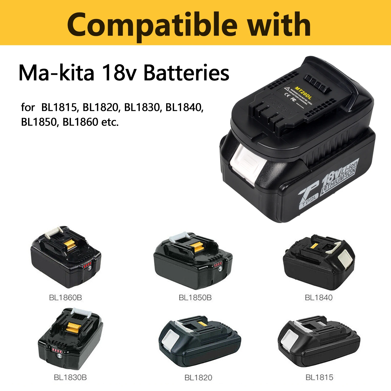 Adaptador de batería convertidor MT20DL para batería de iones de litio Makita de 18V a adaptador de batería de iones de litio Dewalt de 18V/20V - imagen 5
