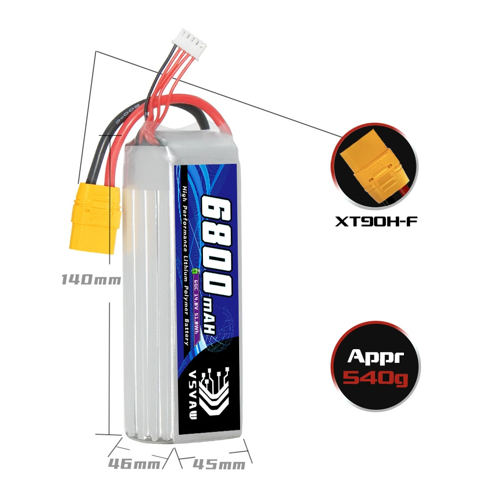 Batería VSVAW 6800mAh 4S 14,8 V 60C/120C modelo de helicóptero FPV vehículo RC de alta velocidad y modelo de recipiente batería Lipo - imagen 4