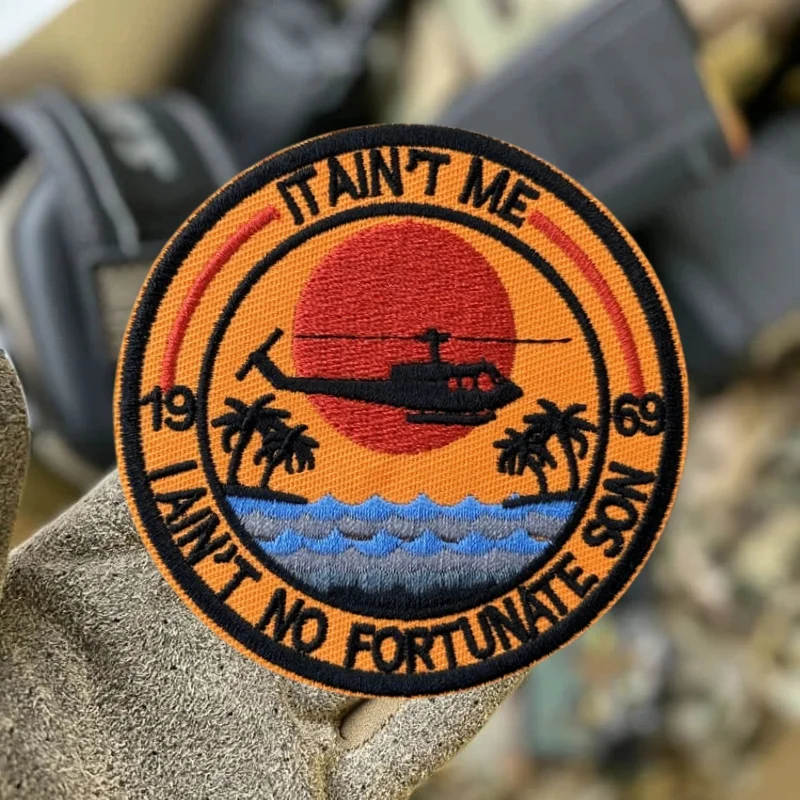 Tactische Moreel Badge Zonsondergang Vliegtuig Borduurpatch op Kleding Haak Lus Patches Rugzak Stickers Armband - imagen 4