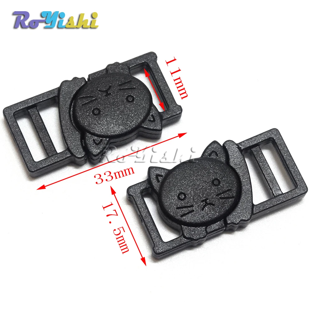 Hebillas separadoras de seguridad para Collar de gato, accesorios de ropa de plástico negro con cabeza de gato, 3/8 pulgadas - imagen 2