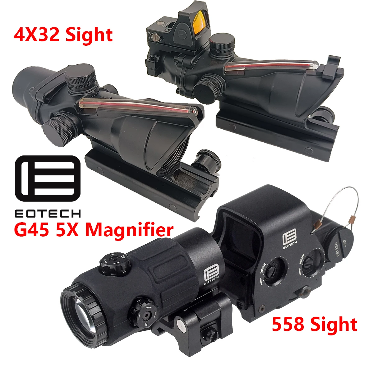 EOTECH G33 G43 3X G45 5X lupa 558 colimador holográfico mira de punto rojo 4X32 mira con punto rojo RifleScope de fibra óptica Real - imagen 2
