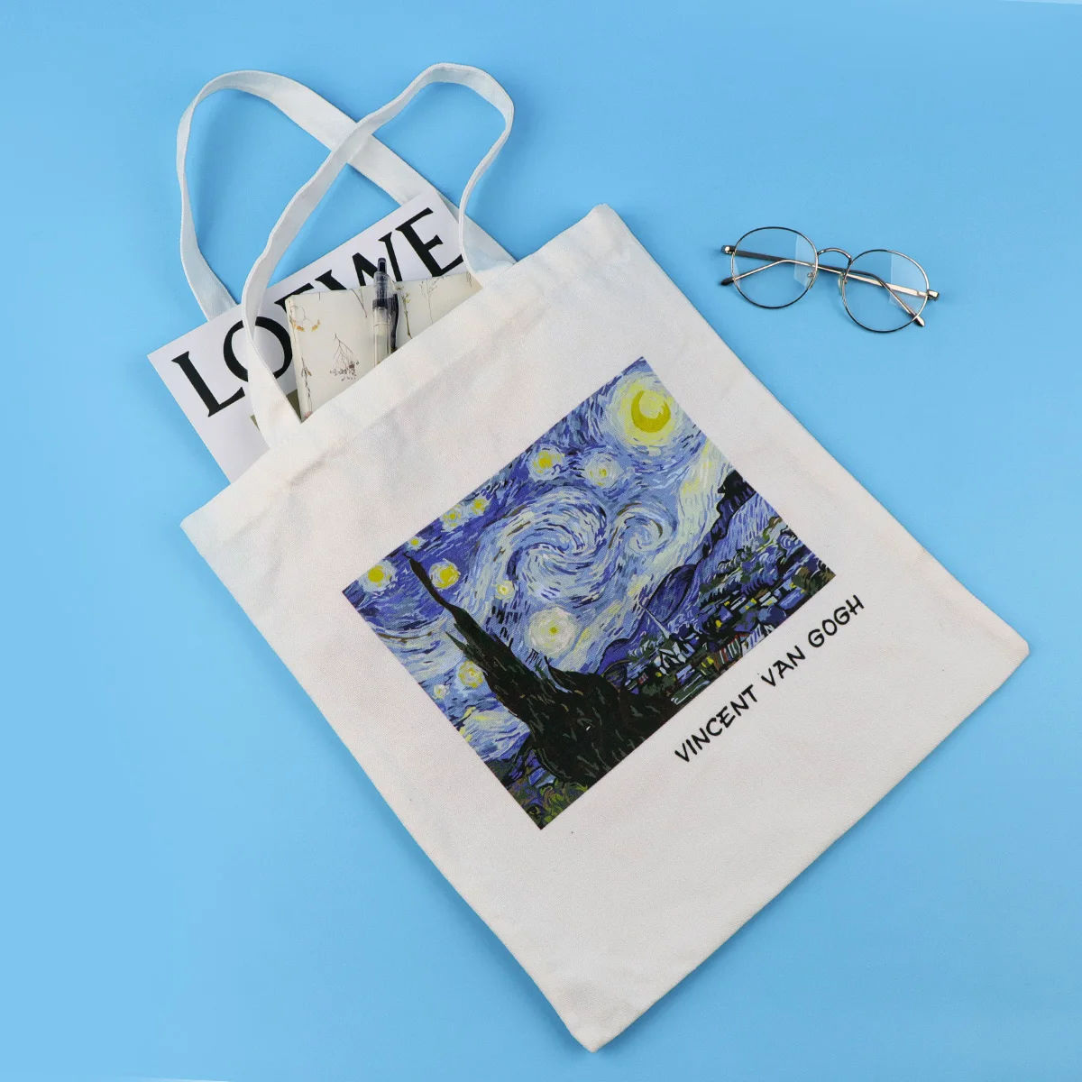 Bolso de lona de noche estrellada de Van Gogh, bolso de mano plegable, organizador de almacenamiento portátil, bolso de compras para mujer, bolso de hombro escolar