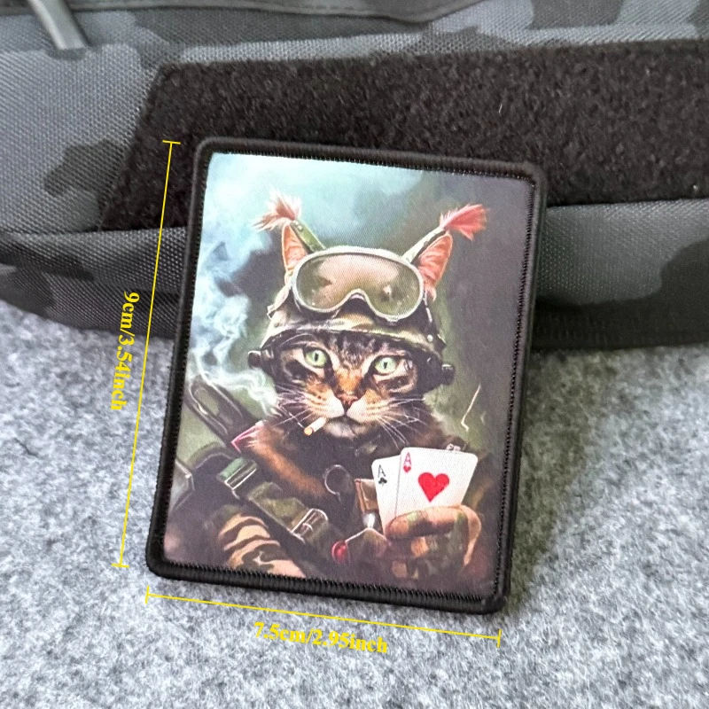Parche táctico de gato soldado para casco, tarjetas de póker para fumar, insignia de tela con gancho y bucle para mochila, equipo táctico, chaqueta, sombrero - imagen 2