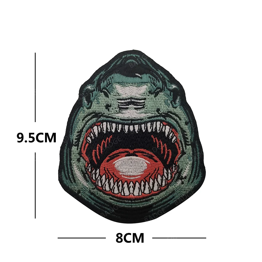 Parche reflectante bordado de tiburón, tiburón enojado táctico, bala, misil, soldado, casco, chaleco, uniforme, emblema, insignia decorativa - imagen 2