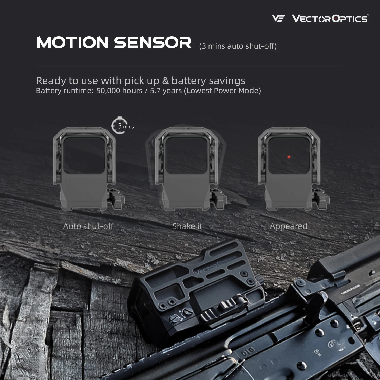 Mira Red Dot Vector Optics Frenzy Plus 1x31x26 Multi-Retícula con Sensor de Movimiento, Modo NV y Protector para AR 15 - imagen 5