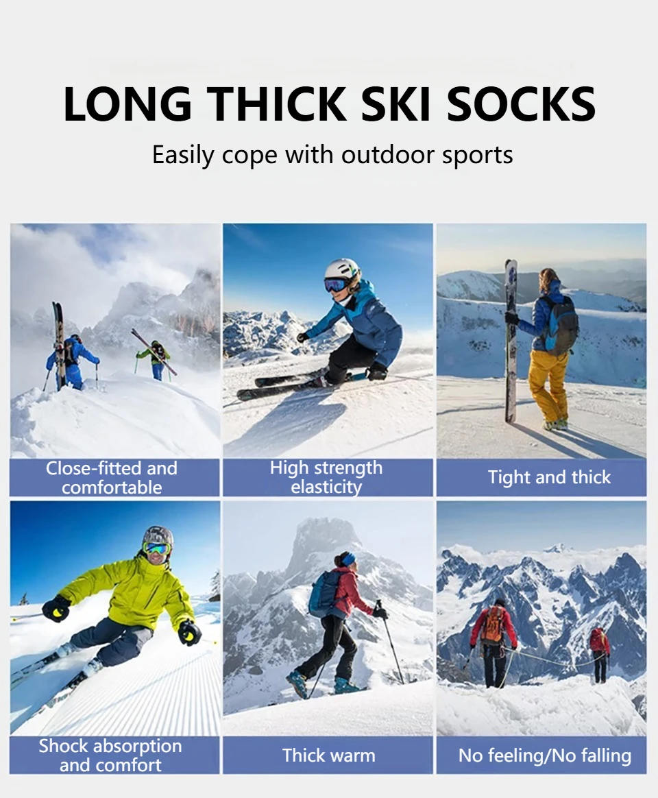 JSJM esquí invierno calcetines térmicos cálidos deportes al aire libre senderismo medias transpirables Snowboard engrosado adultos calcetines de esquí para hombres y mujeres - imagen 2