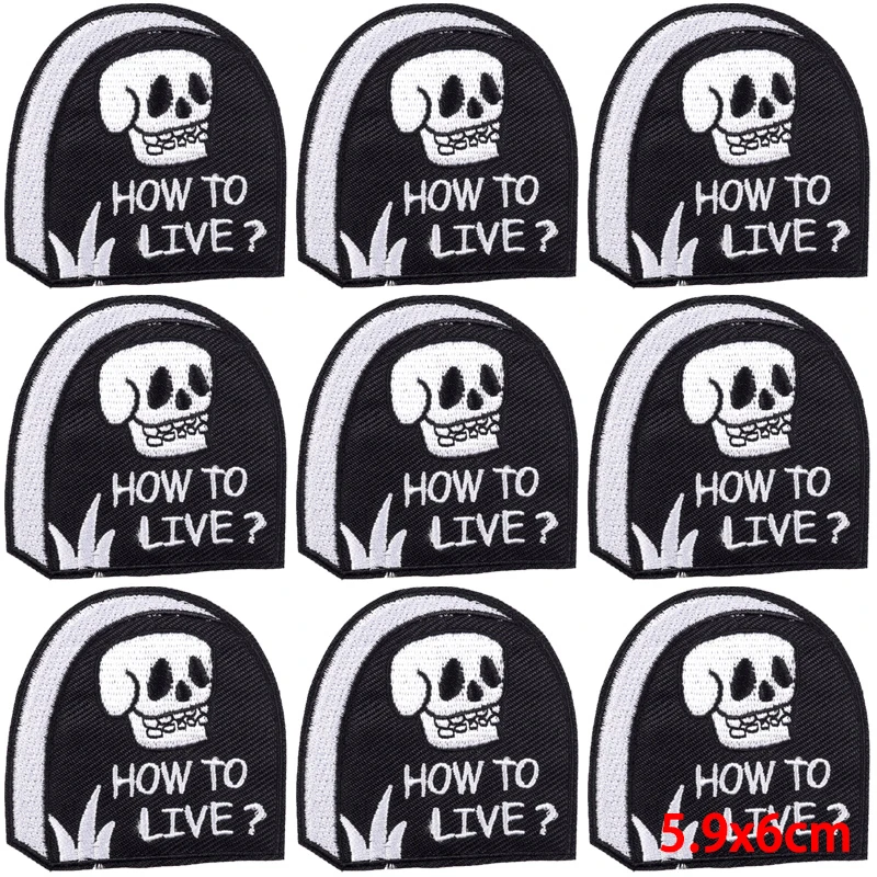 Parche bordado de calavera Punk, parches termoadhesivos para planchar en la ropa, parche de Hip Hop para ropa, 10 unidades por lote - imagen 2