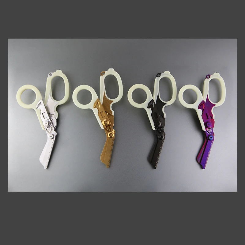 Tijeras multifunción que brillan en la oscuridad, funda luminosa de acero inoxidable, herramienta plegable EDC, bolsa médica, hebilla de tijeras tácticas - imagen 4