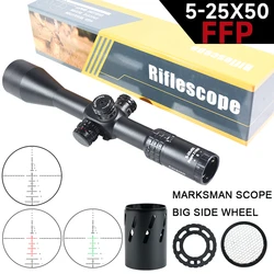 5-25X50 IR FFP táctico rojo verde telémetro retícula óptica mira telescópica rueda lateral grande caza Airsoft vista 11mm/20mm Rail