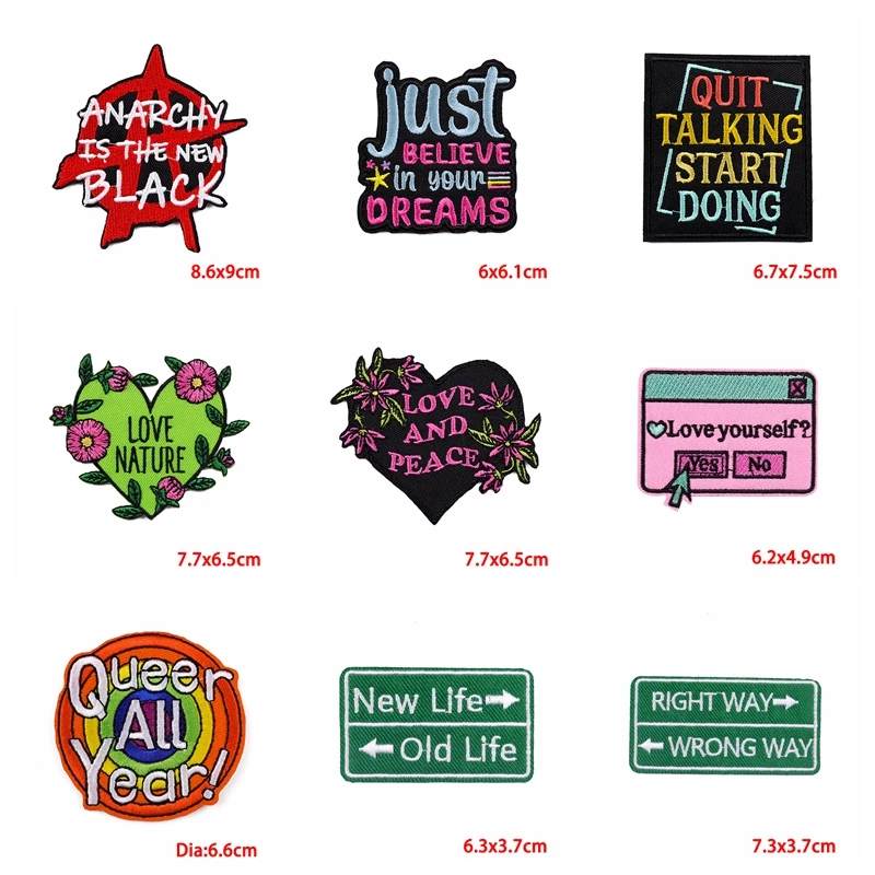 10 unids/lote, venta al por mayor, eslogan de letras bordado, insignias para coser, parches DIY, sombreros, mochila, bordado, parches para planchar DIY para ropa - imagen 5