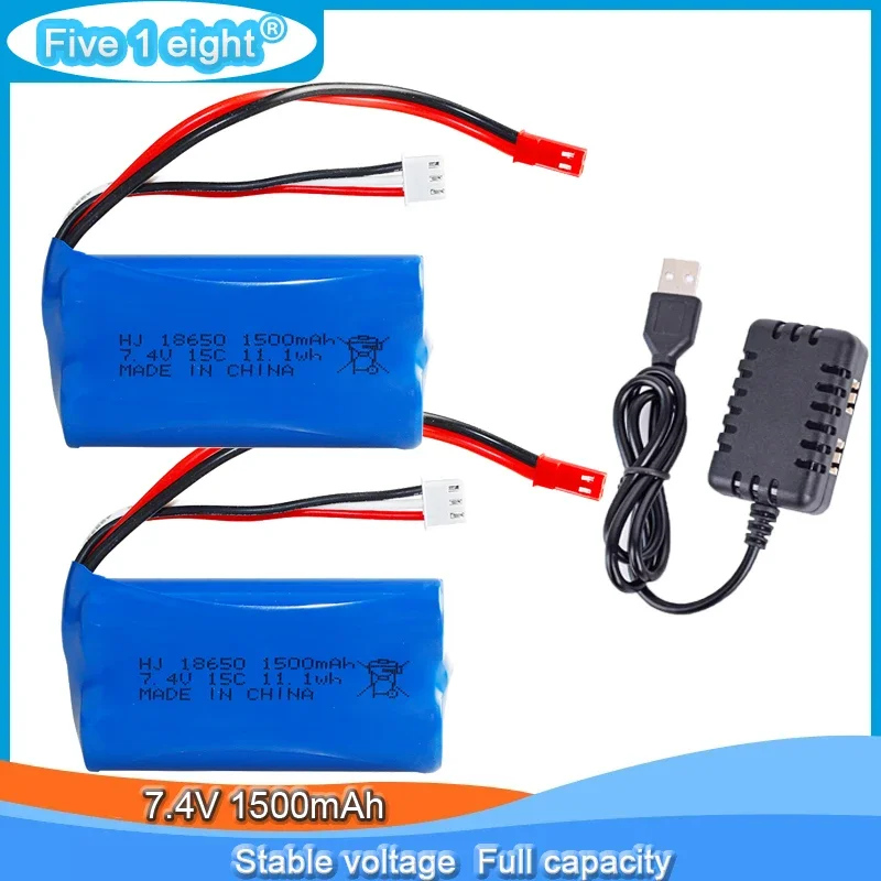 Batería de iones de litio de 7,4 V, 1500mAh, enchufe JST + cargador USB para HUANQI HQ957 948 848 MJX F45 T23 RC Car Double Horse 9118 RC Helicopter