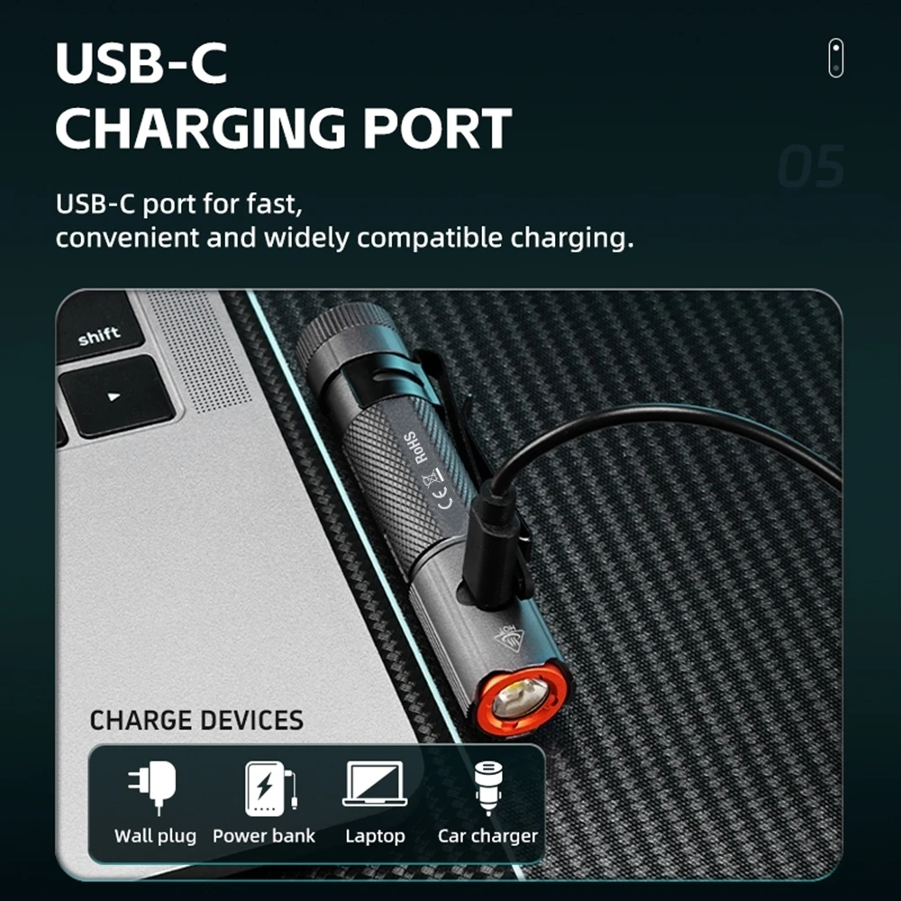 Mini linterna con Clip para bolígrafo LED, llavero portátil con luz EDC tipo C, luz de trabajo recargable, imán trasero ﻿ Antorcha de viaje para acampar, senderismo - imagen 3