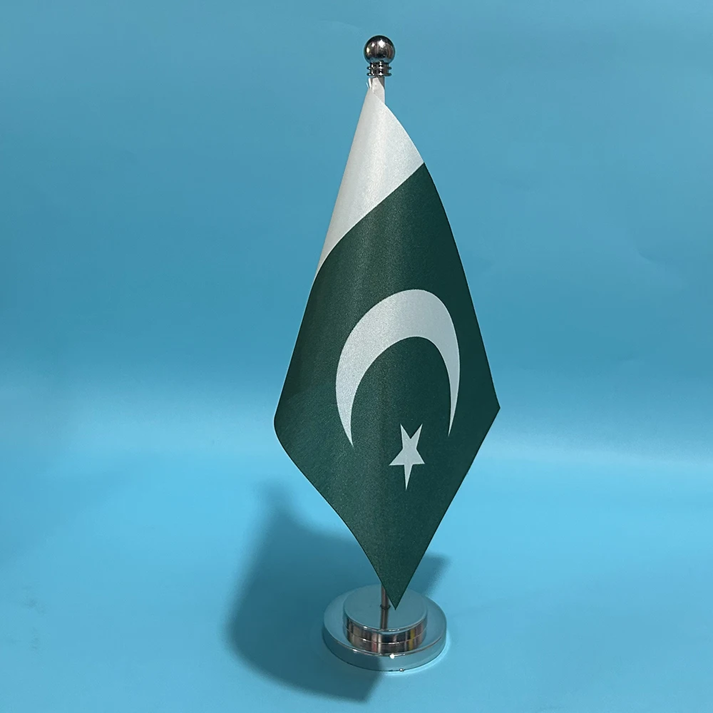 BANDERA DE SKY Bandera de escritorio de oficina Bandera de Pakistán 14x21 cm poliéster PAK Bandera nacional de Pakistán Banner de país Adornos de escritorio Banderas - imagen 4