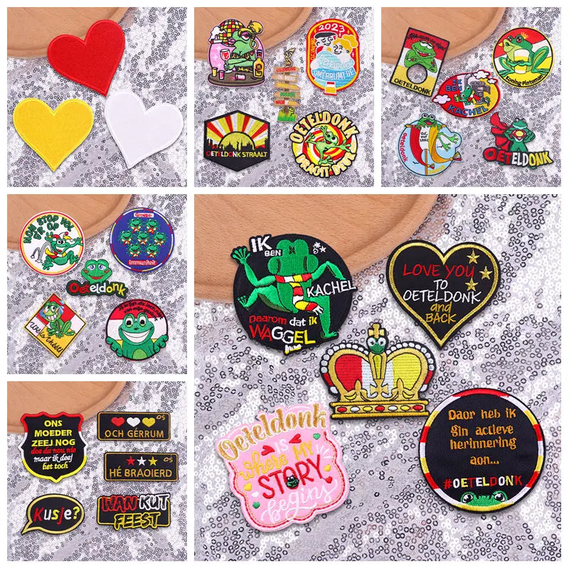 Conjunto de 3-6 uds. De parches con emblema de rana Oeteldonk de Países Bajos, parches para planchar para uniforme, emblema de Carnaval, parche bordado para decoración de ropa - imagen 2