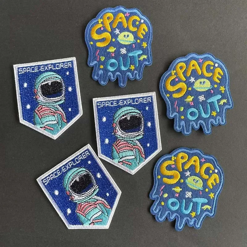 SPACE EXPLORER,SPACE OUT Clothes, parche de tela para niños, apliques bordados de dibujos animados, termocollantes, pegatinas para planchar para ropa - imagen 3