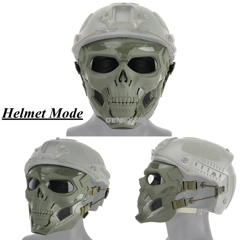 Máscara de calavera Airsoft para deportes al aire libre, motocicleta, ciclismo, tiro, caza, máscara táctica para hombres y mujeres, máscaras de Cosplay de Halloween, 2 modos de desgaste - imagen 5